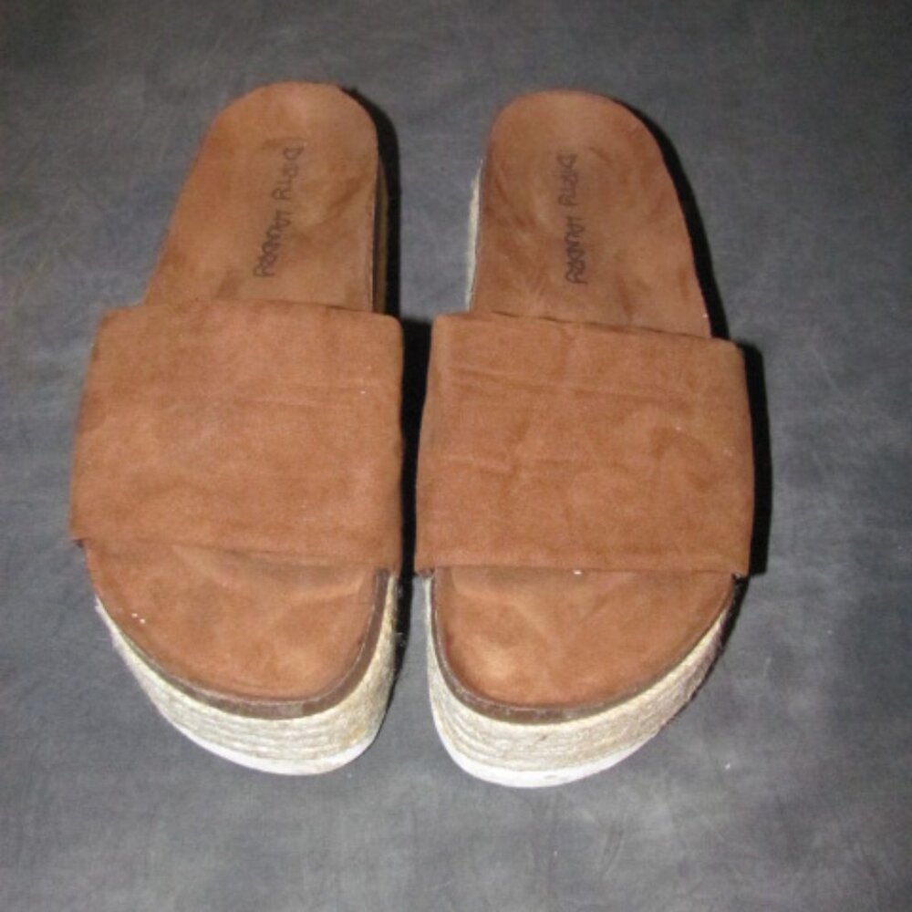 Dirty Laundry Pippa Flatform Espadrille Slides Size 8 Brown Faux Suede Open Toe
